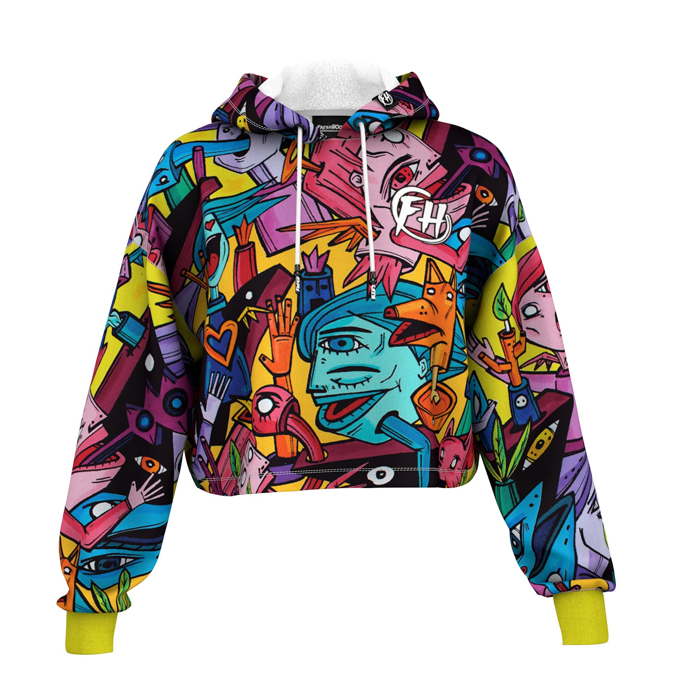 Yellow World Cropped Hoodie