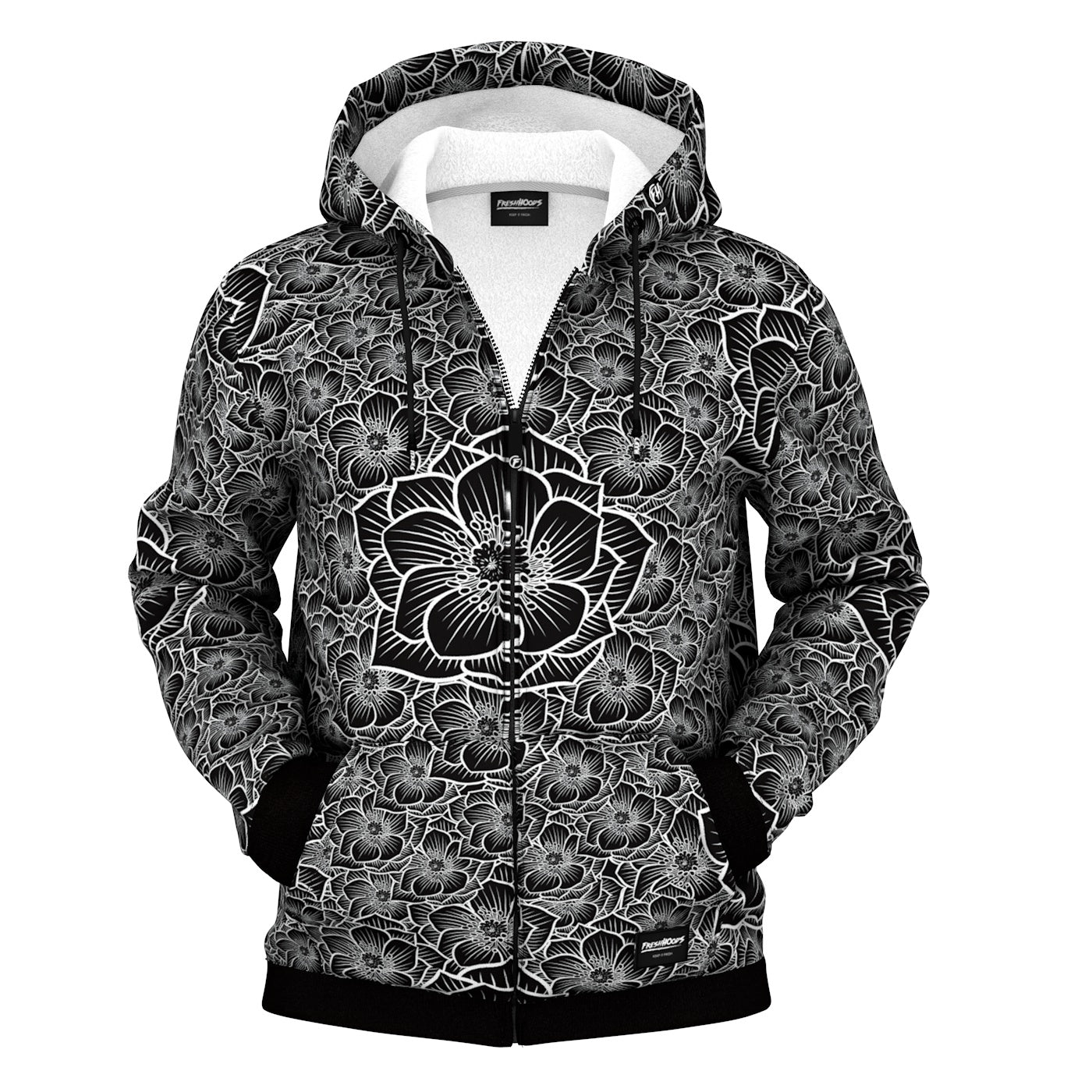 Achromic Flower Zip Up Hoodie