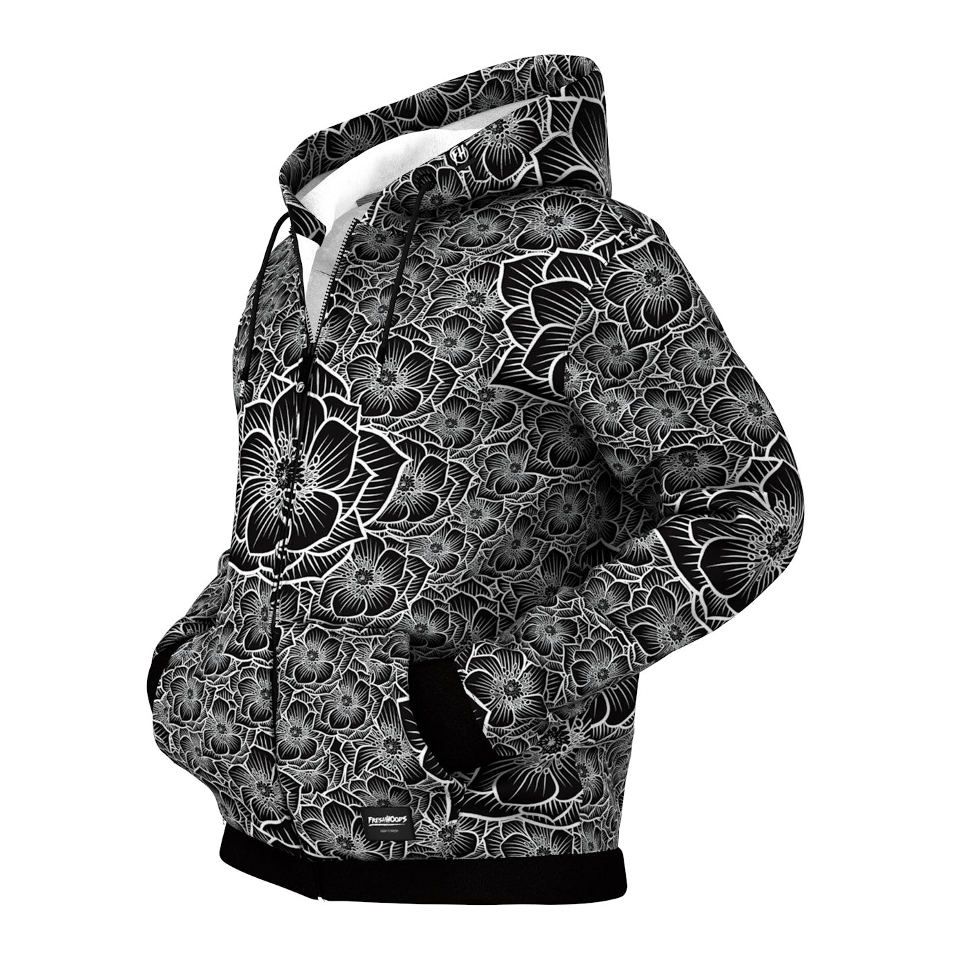 Achromic Flower Zip Up Hoodie