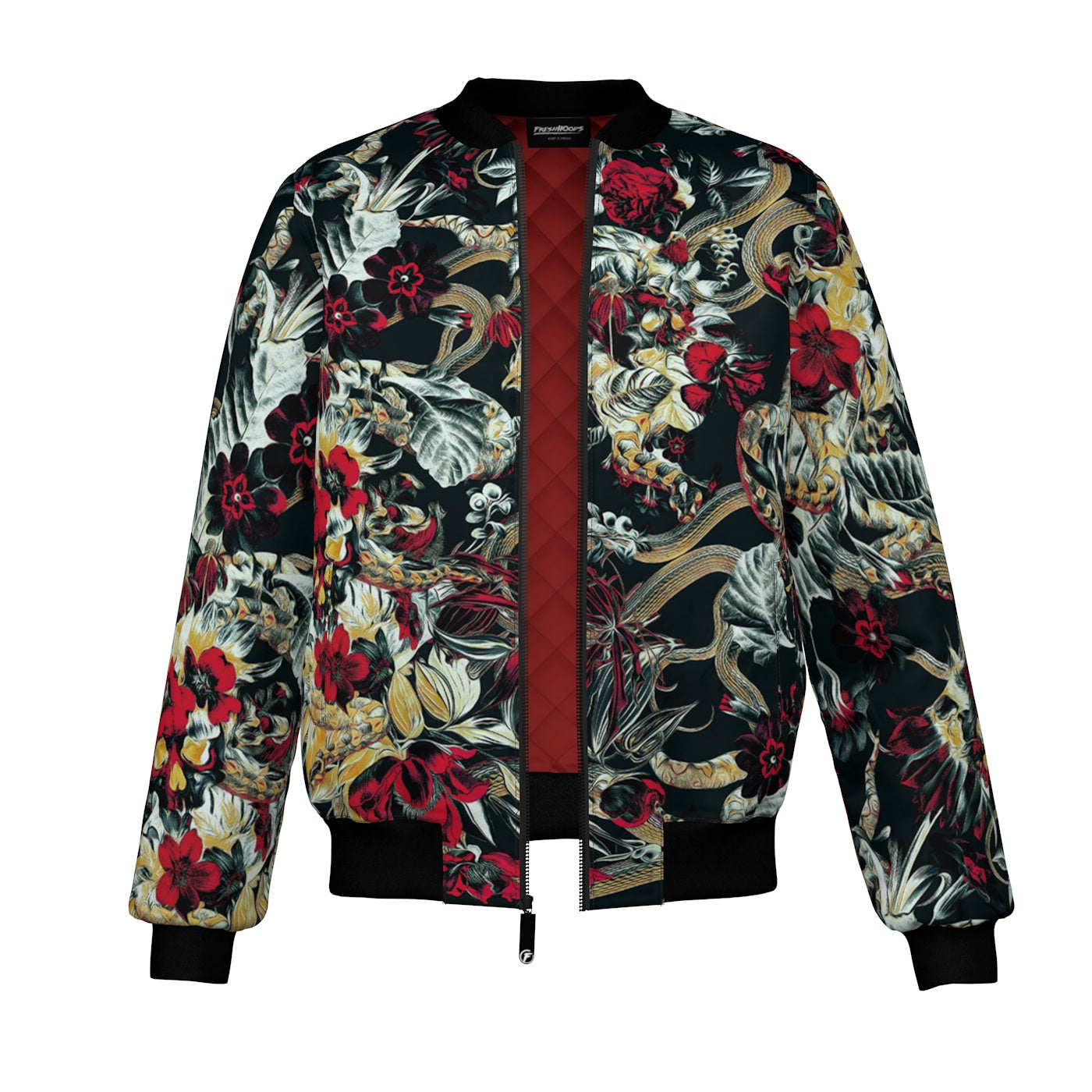 Crimson Bloom Bomber Jacket