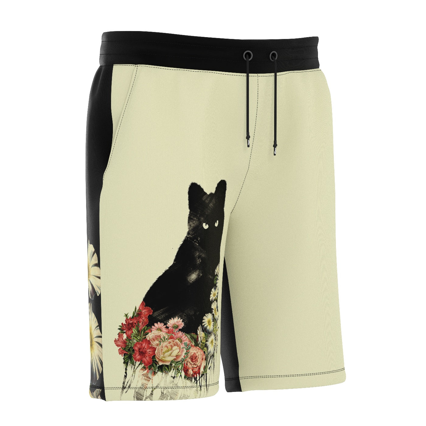 Black Cat Vintage Flowers Shorts