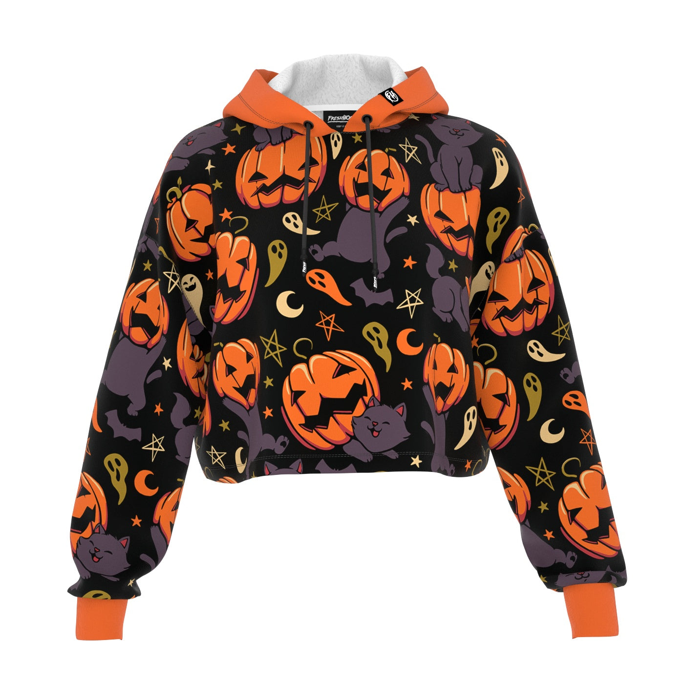 Pumpkin Field Cat Cropped Hoodie