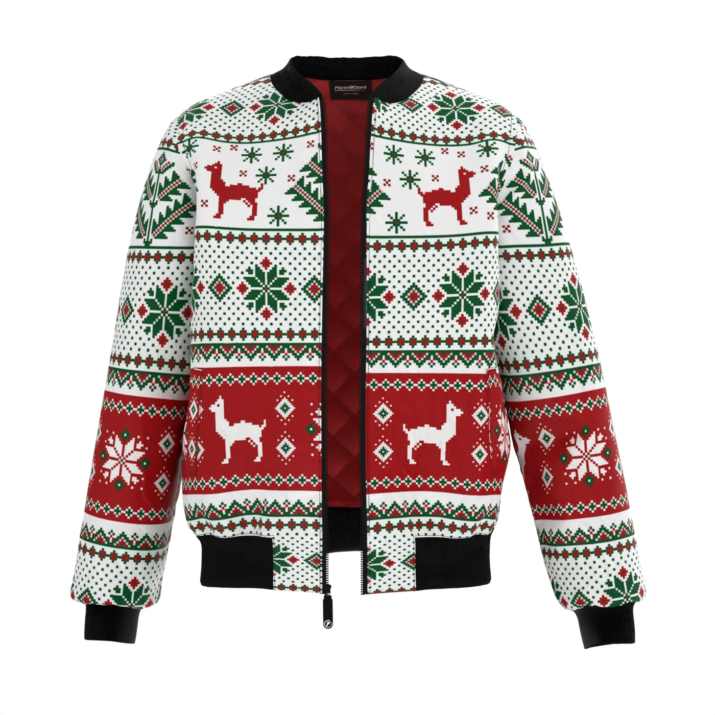 Christmas Lama Texture Bomber Jacket