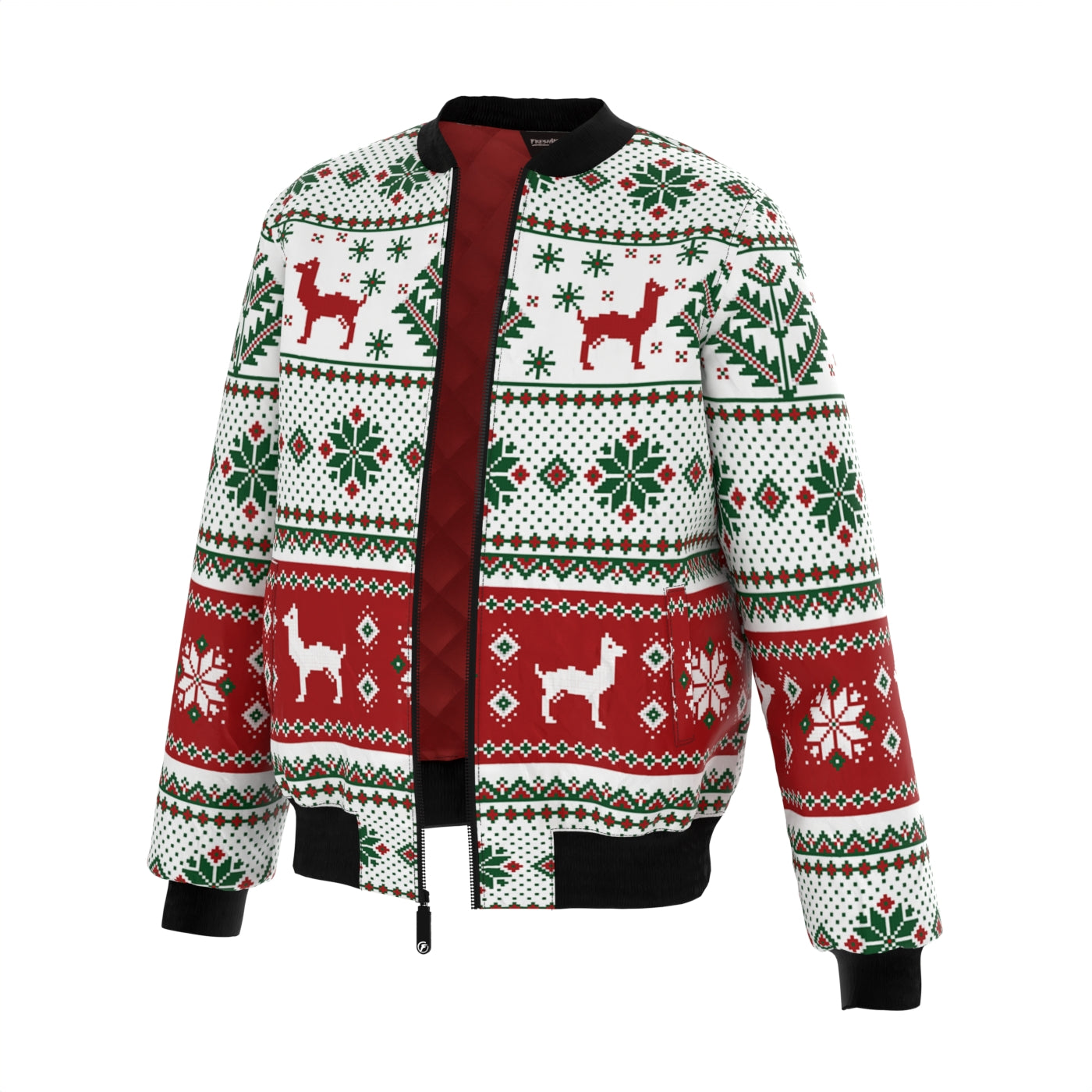 Christmas Lama Texture Bomber Jacket