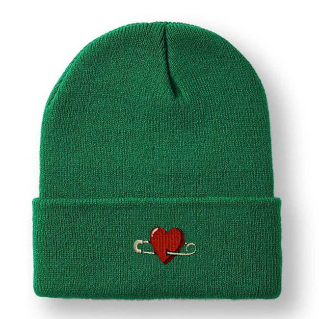 Heart Embroidered Cuffed Beanie